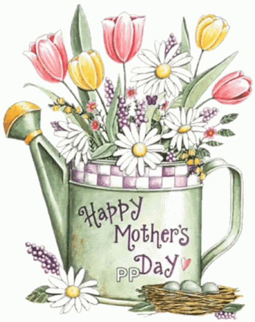 Animated Flowers In Watering Can Happy Mothers Day GIF