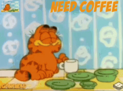 Animated Garfield Drinking Monday Coffee GIF