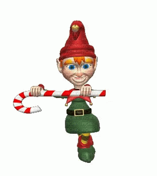Animated Girl Christmas Elf Holding Cane GIF