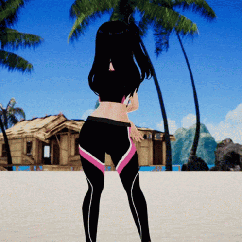 Animated Girl Doing Thug Shaker On The Beach GIF