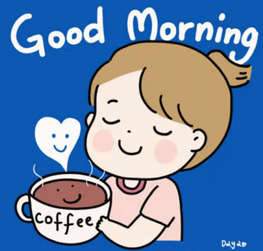 Animated Girl Enjoying Coffee Good Morning Cartoon GIF