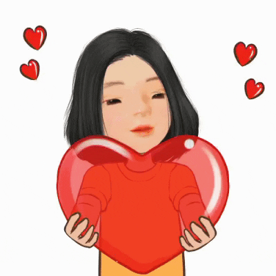 Animated Girl Giving Valentine Day Heart GIF
