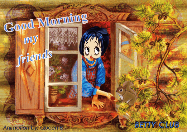 Animated Girl Good Morning Fall Greetings GIF