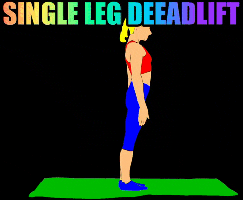 Animated Girl Single Leg Deadlift Reaches Floor GIF