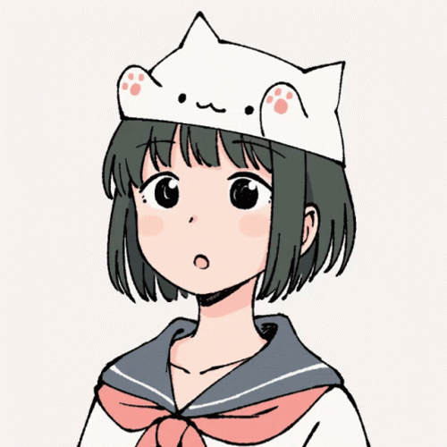 Animated Girl Wearing Bongo Cat Hat GIF