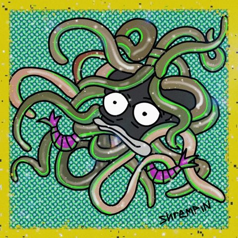 Animated Glittery Crazy Snake Hair GIF