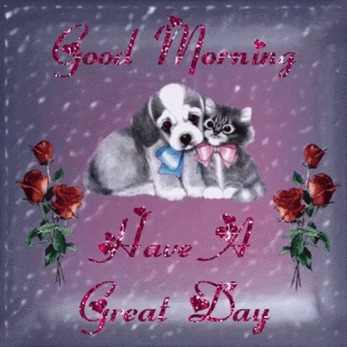 Animated Good Morning Puppy Cat GIF