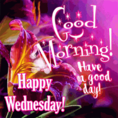 Animated Good Morning Wednesday Purple Flower GIF