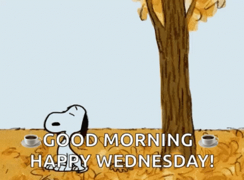 Animated Good Morning Wednesday Snoopy Blowing Leaves GIF