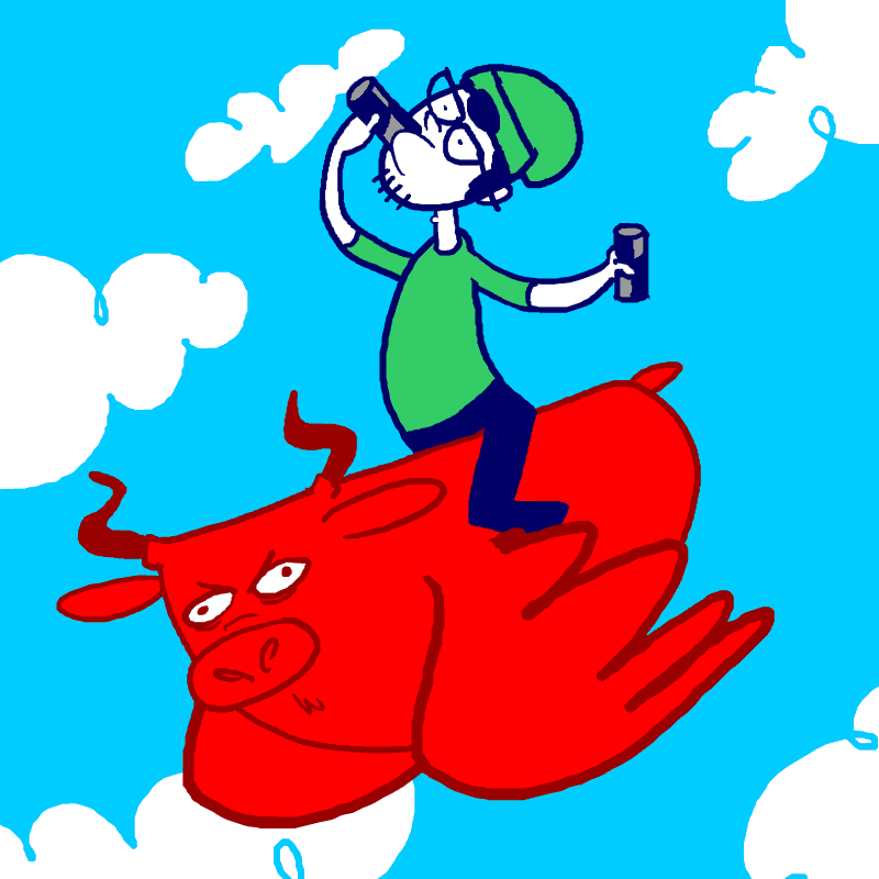 Animated Guy Drinking Red Bull In Sky GIF