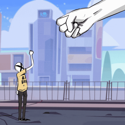 Animated Guy Playing Rock Paper Scissors With Big Hand GIF