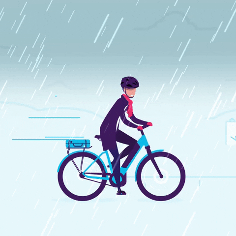 Animated Guy Riding Bike While Raining GIF