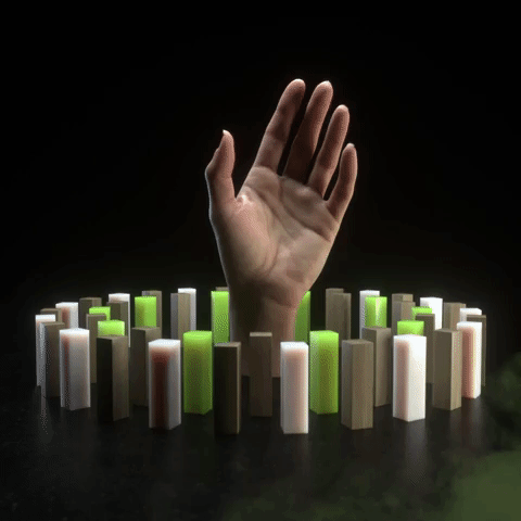Animated Hand Knocking Down Domino Tiles GIF