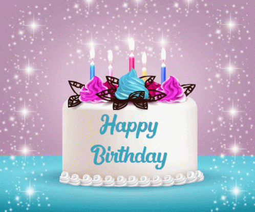 Animated Happy Birthday White Cake Twinkling GIF