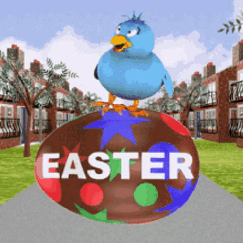 Animated Happy Easter Bird Balancing On Egg GIF