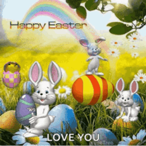 Animated Happy Easter Bunnies Enjoying Time GIF