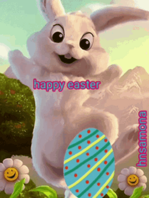 Animated Happy Easter Bunny And Cracking Egg GIF
