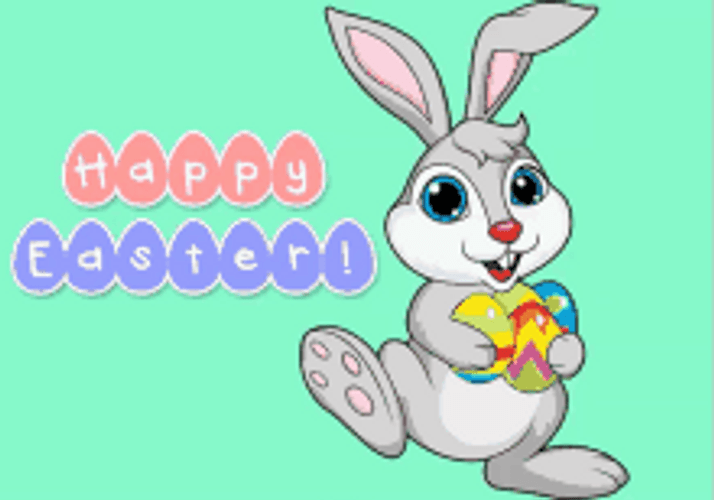 Animated Happy Easter Bunny Carrying Eggs GIF