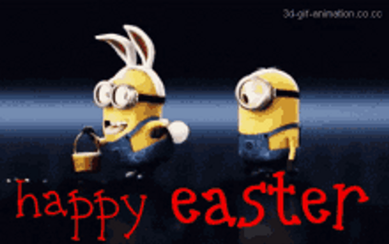 Animated Happy Easter Bunny Minion Carrying Egg GIF