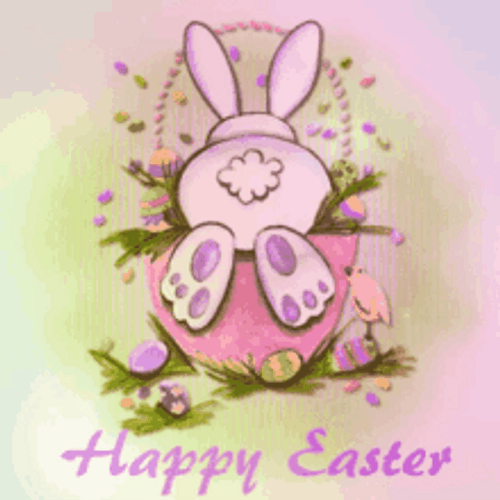 Animated Happy Easter Bunny Wiggling Tail GIF