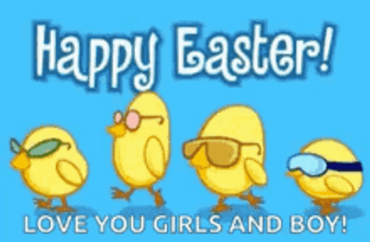 Animated Happy Easter Chicks In Line Walking GIF