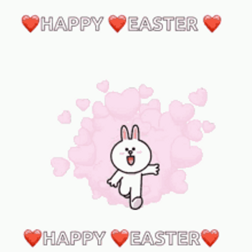 Animated Happy Easter Cony Line Friends Kissing GIF