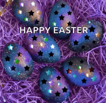 Animated Happy Easter Eggs With Shining Stars GIF