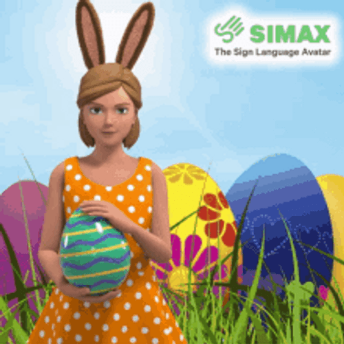 Animated Happy Easter Girl Waving And Opening Egg GIF