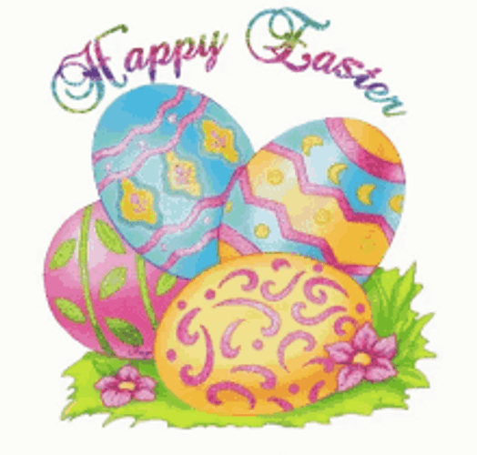 Animated Happy Easter Glittering Painted Eggs GIF
