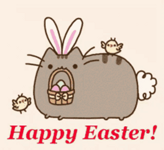 Animated Happy Easter Hopping Pusheen Cat GIF
