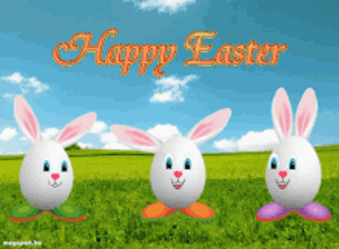 Animated Happy Easter Jumping Egg Bunnies GIF