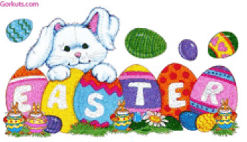 Animated Happy Easter Moving Bunny Eggs GIF