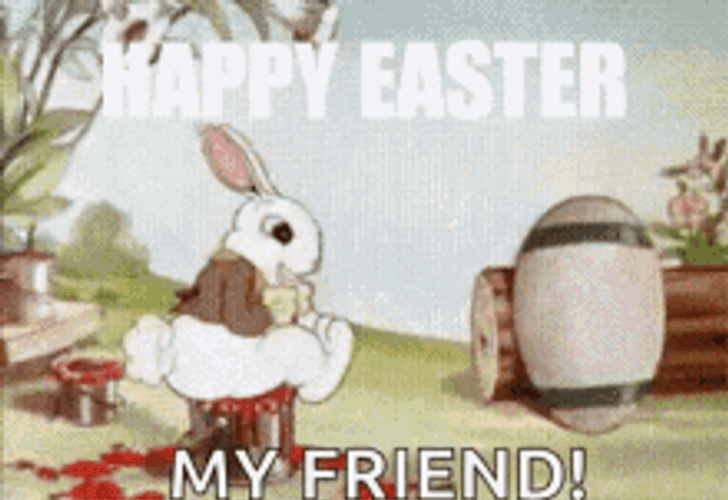Animated Happy Easter My Friend Painting Rabbit GIF