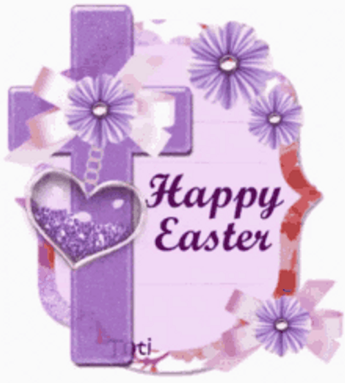 Animated Happy Easter Purple Cross And Heart GIF