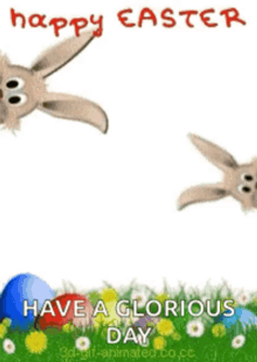Animated Happy Easter Rabbits Peaking On Sides GIF 