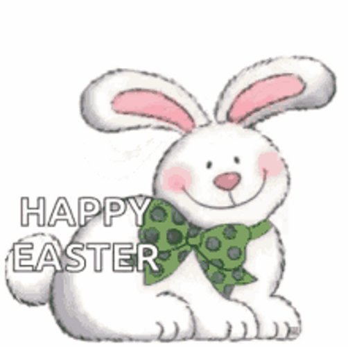 Animated Happy Easter Smiling Bunny Moving Ears GIF