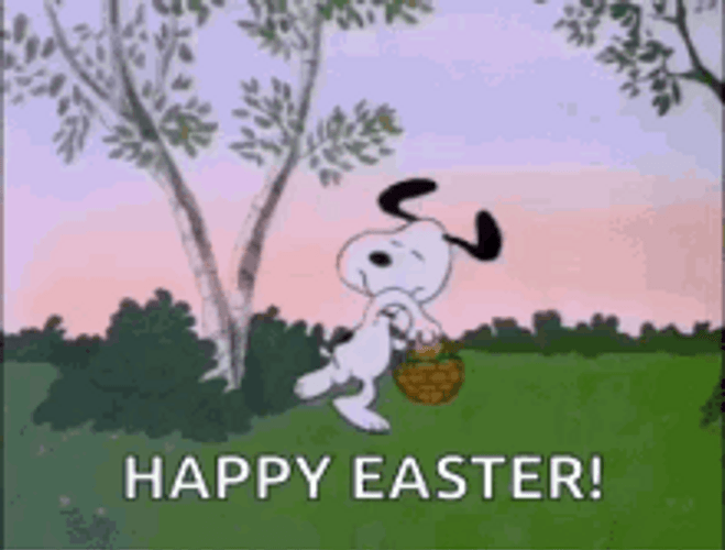 Animated Happy Easter Snoopy Peanuts Throwing Eggs GIF