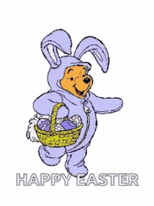 Animated Happy Easter Winnie The Pooh Bunny Costume GIF