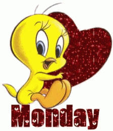 Animated Happy Monday Tweety Hugging A Heart GIF