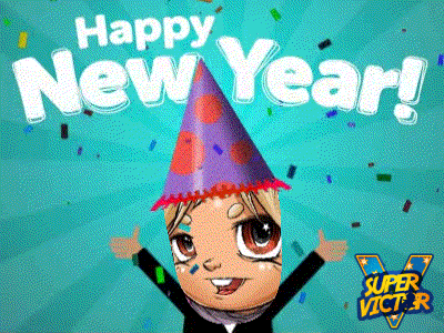 Animated Happy New Year And A Baby In Party Hat GIF