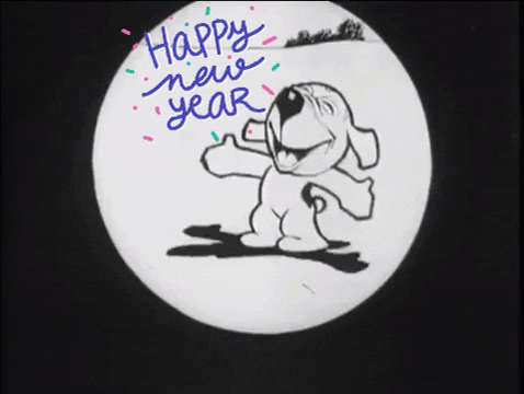 Animated Happy New Year And A Happy Fun Dog GIF
