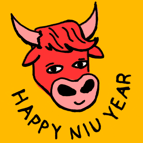Animated Happy New Year Text In A Cow Sticker GIF