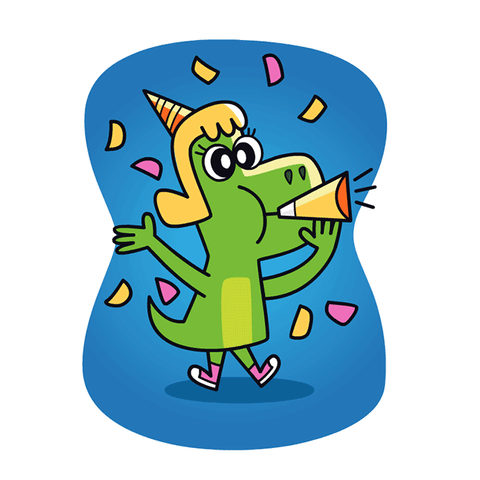 Animated Happy New Year With Lucy The Dinosaur GIF