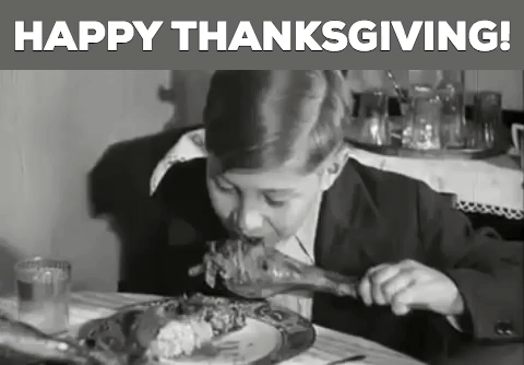 Animated Happy Thanksgiving Vintage Boy Eating GIF