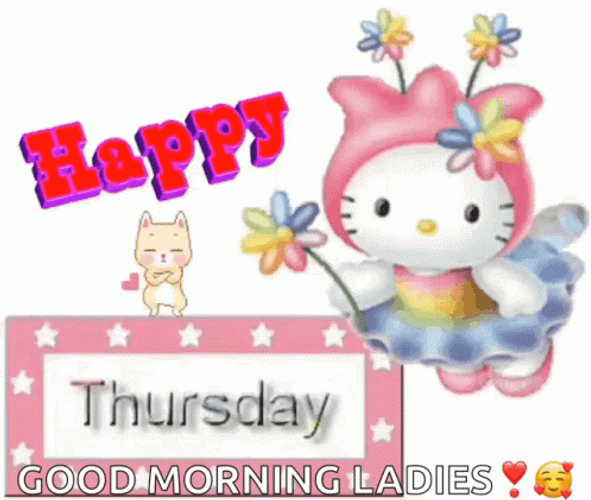 Animated Happy Thursday Good Morning Ladies Hello Kitty GIF 