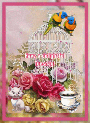 Animated Happy Tuesday Birds Flowers GIF