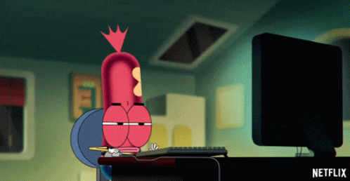 Animated Hotdog Doing Computer Research GIF