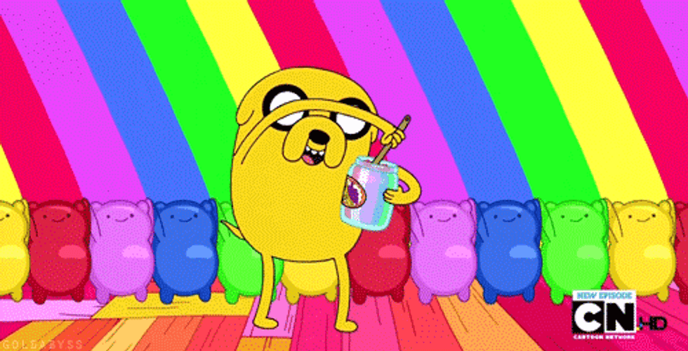 Animated Jake With Rainbow GIF