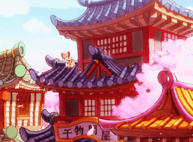 Animated Japan Traditional House Design GIF
