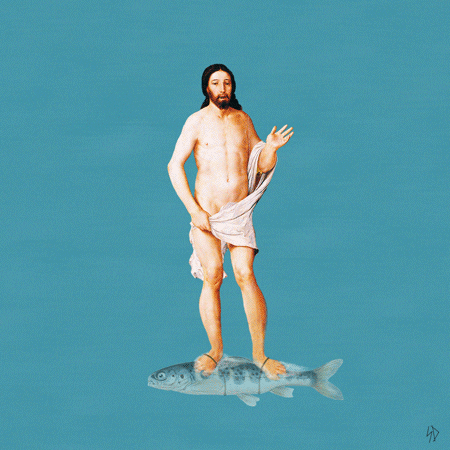 Animated Jesus Riding A Fish GIF